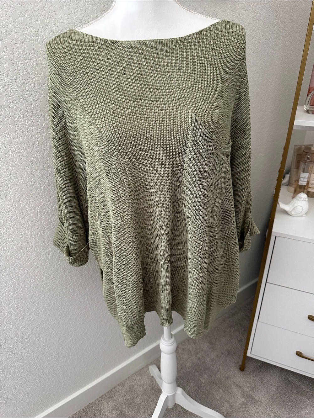 HALARA One-shoulder Half Sleeve Split Hem Oversize Casual Sweater with Pocket